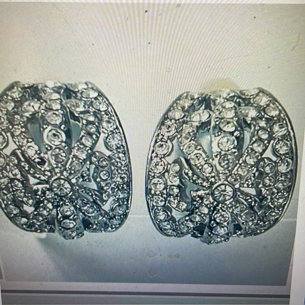 Vtg Kenneth Jay Lane Dome Hoop Earring Post Rhine… - image 2